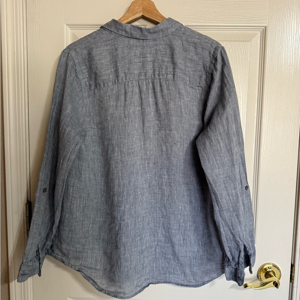 J. Jill Women’s Gray Love Linen Button Down Shirt Long Sleeve Size S Beach - Picture 3 of 9